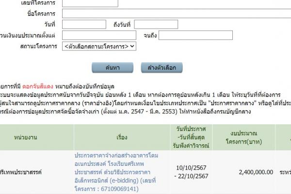 ประกวดราคาจ้างก่อสร้างอาคารโดมอเนกประสงค์ โรงเรียนศรีเทพประชาสรรค์ ด้วยวิธีประกวดราคาอิเล็กทรอนิกส์ (e-bidding) (เลขที่โครงการ : 67109069141)